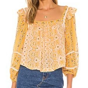 Free People Yellow and White Blouse